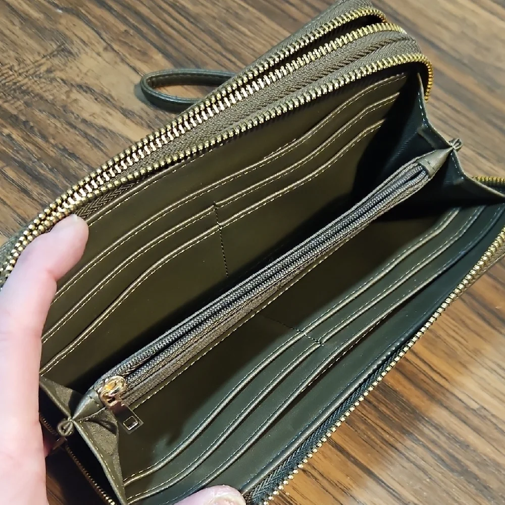 A New Day Green/Gray Doublwe Zip Wristlet Wallet
